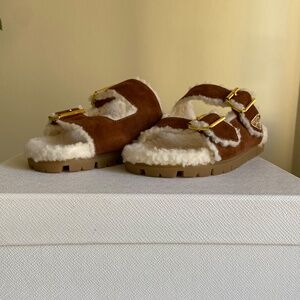 Prada Suede and Shearling Slides 9US/39EURO